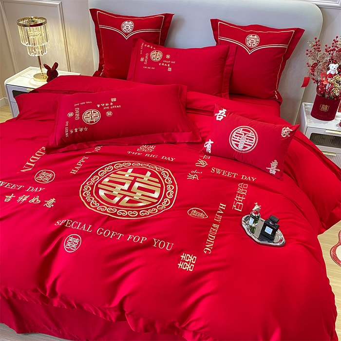 91家纺网 家纺一手货源 找家纺 洽想家 2025新款磨毛婚庆四件套多件套 良辰喜事