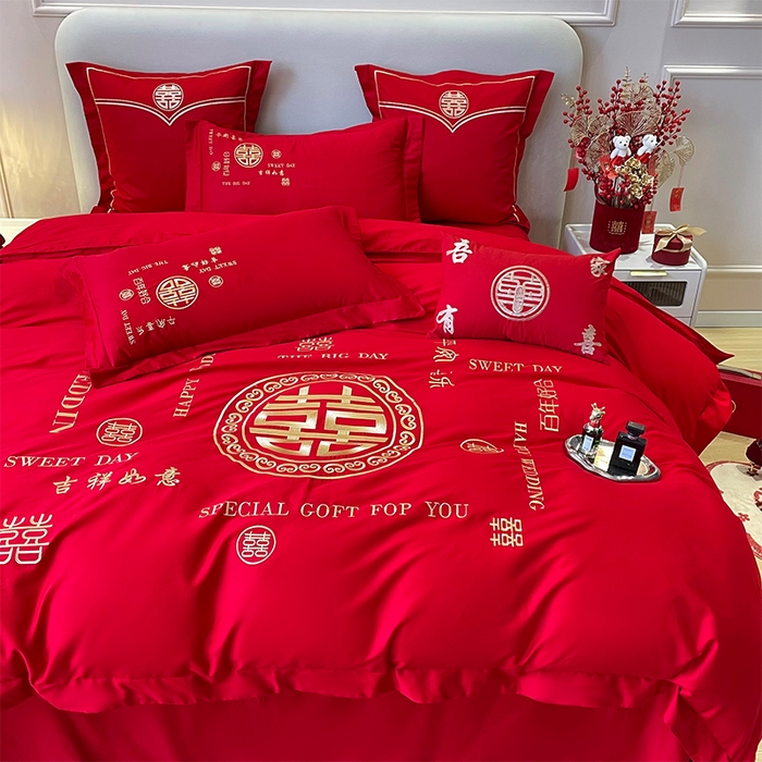 91家纺网 家纺一手货源 找家纺 洽想家 2025新款磨毛婚庆四件套多件套 良辰喜事