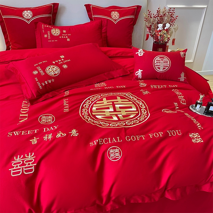 91家纺网 家纺一手货源 找家纺 洽想家 2025新款磨毛婚庆四件套多件套 良辰喜事