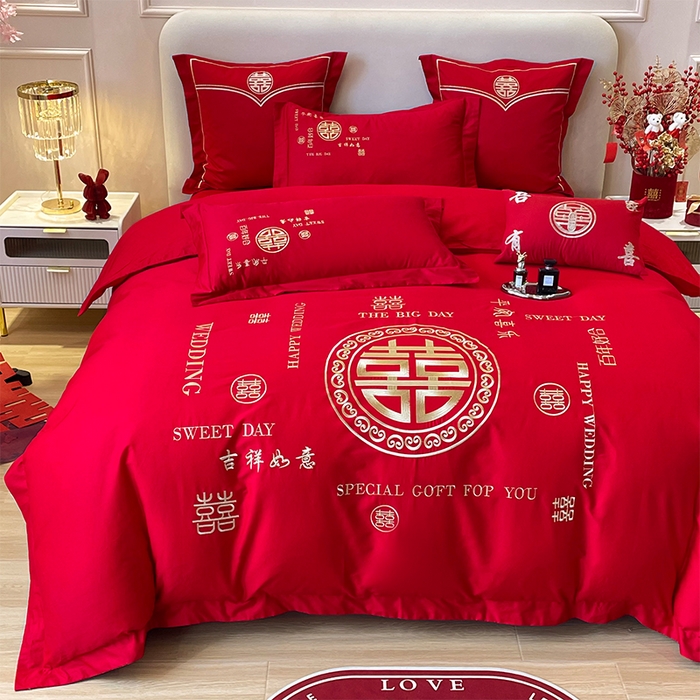 91家纺网 家纺一手货源 找家纺 洽想家 2025新款磨毛婚庆四件套多件套 良辰喜事