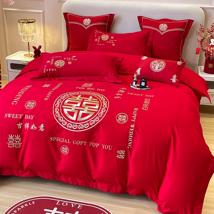 91家纺网 家纺一手货源 找家纺 洽想家 2025新款磨毛婚庆四件套多件套 良辰喜事