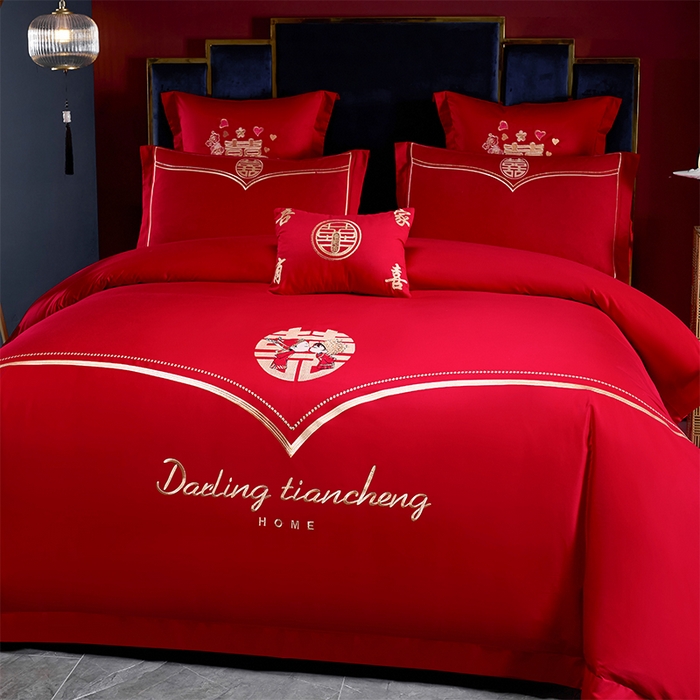 91家纺网 家纺一手货源 找家纺 洽想家 2025新款磨毛婚庆四件套多件套 喜结连理