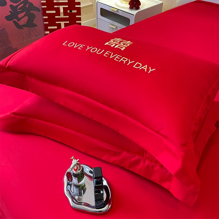 91家纺网 家纺一手货源 找家纺 洽想家 2025新款亲肤棉磨毛刺绣婚庆四件套多件套 喜情缘（磨毛款）