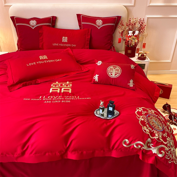 91家纺网 家纺一手货源 找家纺 洽想家 2025新款磨毛婚庆四件套多件套 喜情缘