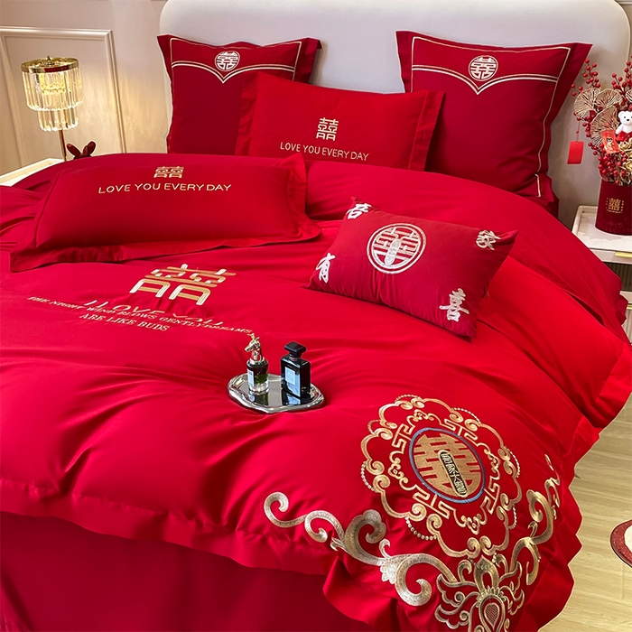 91家纺网 家纺一手货源 找家纺 洽想家 2025新款磨毛婚庆四件套多件套 喜情缘