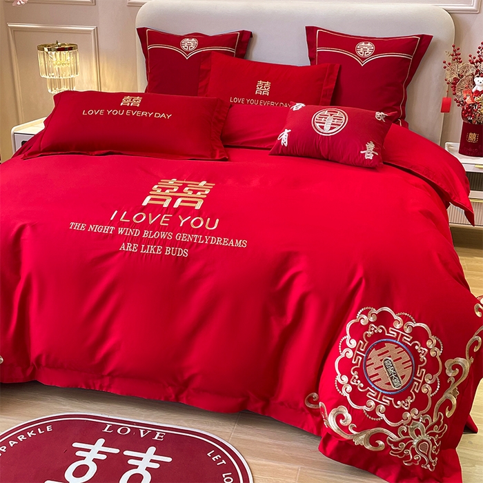 91家纺网 家纺一手货源 找家纺 洽想家 2025新款磨毛婚庆四件套多件套 喜情缘