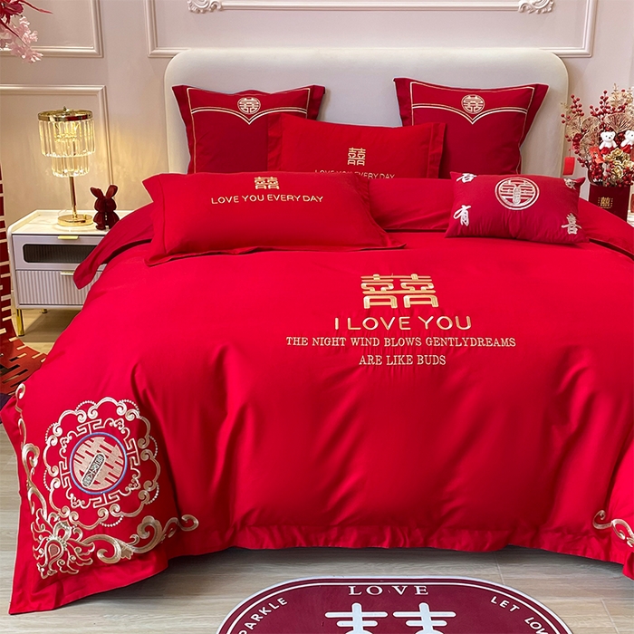 91家纺网 家纺一手货源 找家纺 洽想家 2025新款磨毛婚庆四件套多件套 喜情缘