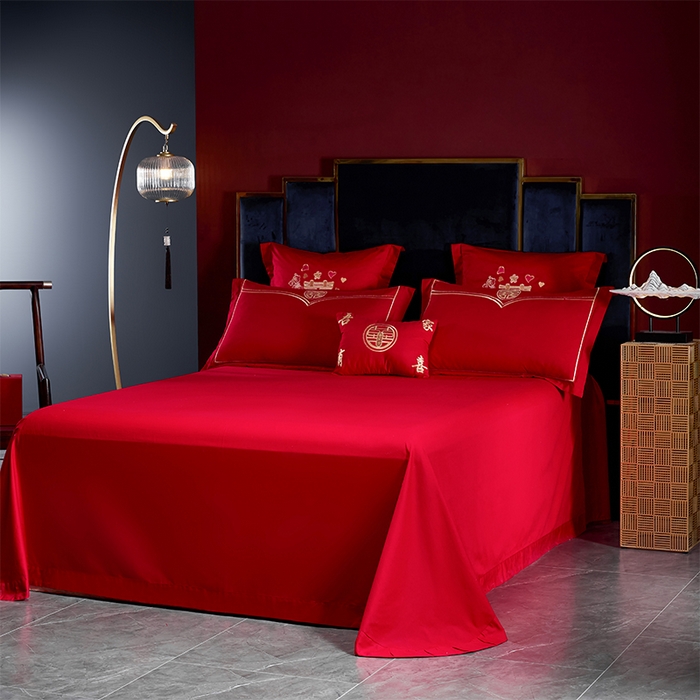 91家纺网 家纺一手货源 找家纺 洽想家 2025新款亲肤棉磨毛刺绣婚庆四件套多件套 喜结连理(磨毛款)