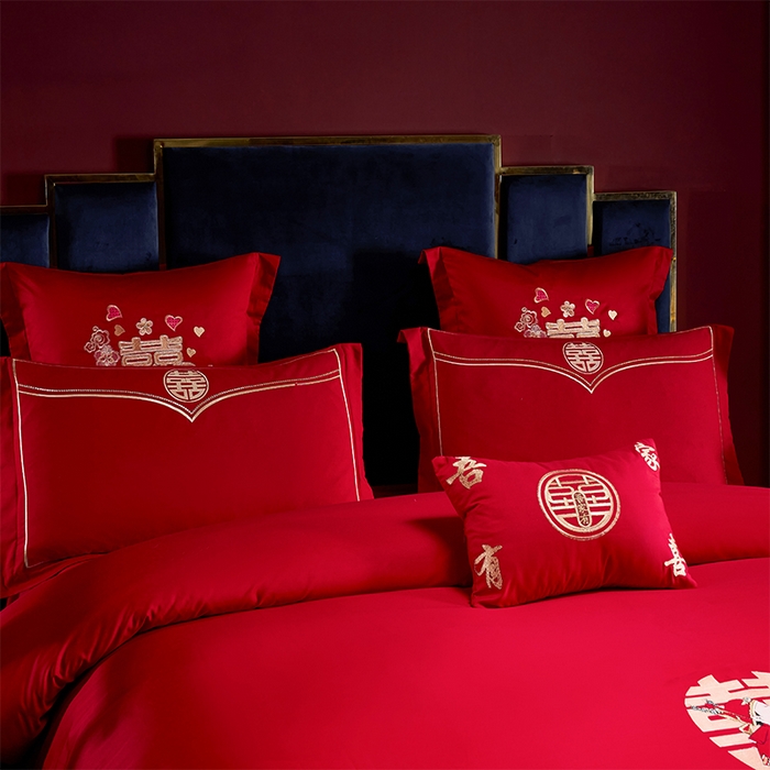 91家纺网 家纺一手货源 找家纺 洽想家 2025新款亲肤棉磨毛刺绣婚庆四件套多件套 喜结连理(磨毛款)