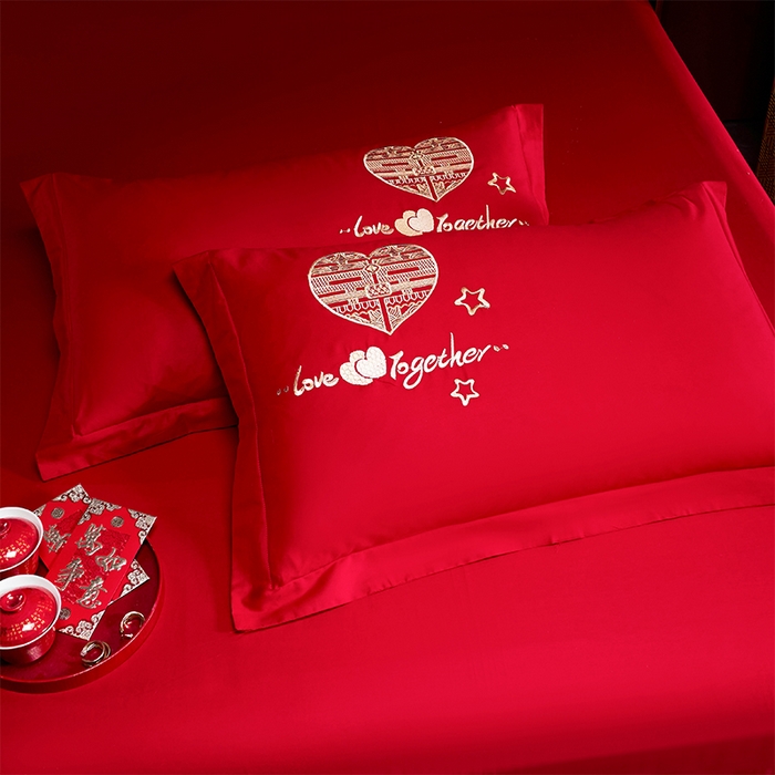 91家纺网 家纺一手货源 找家纺 洽想家 2025新款亲肤棉磨毛刺绣婚庆四件套多件套 吾家有喜(磨毛款)