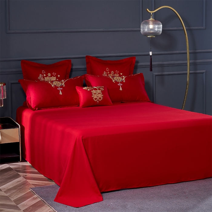 91家纺网 家纺一手货源 找家纺 洽想家 2025新款亲肤棉磨毛刺绣婚庆四件套多件套 缘定三生