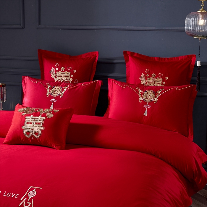 91家纺网 家纺一手货源 找家纺 洽想家 2025新款亲肤棉磨毛刺绣婚庆四件套多件套 缘定三生