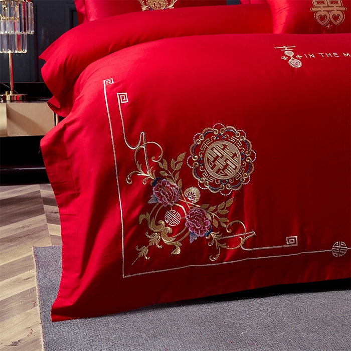 91家纺网 家纺一手货源 找家纺 洽想家 2025新款亲肤棉磨毛刺绣婚庆四件套多件套 缘定三生