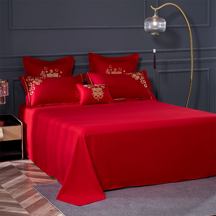 91家纺网 家纺一手货源 找家纺 洽想家 2025新款亲肤棉磨毛刺绣婚庆四件套多件套 满心欢喜