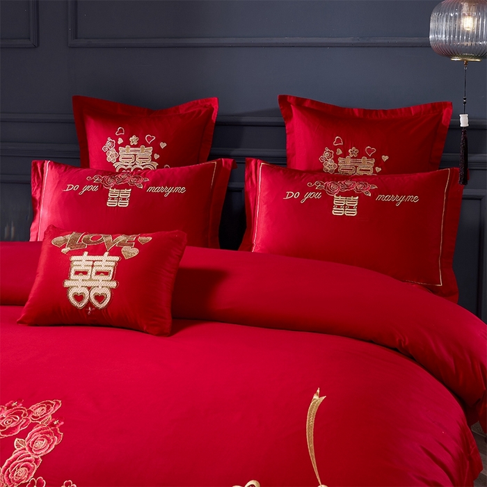 91家纺网 家纺一手货源 找家纺 洽想家 2025新款亲肤棉磨毛刺绣婚庆四件套多件套 情定三生