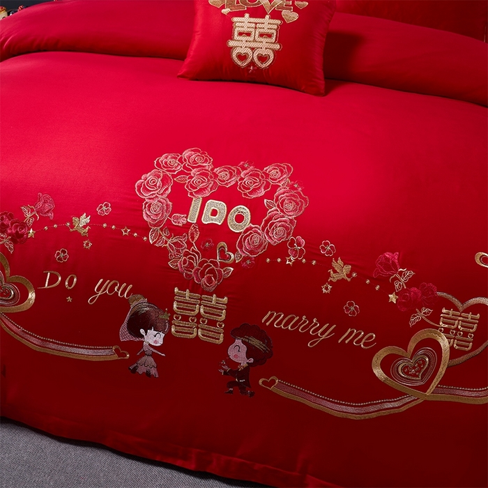 91家纺网 家纺一手货源 找家纺 洽想家 2025新款亲肤棉磨毛刺绣婚庆四件套多件套 情定三生