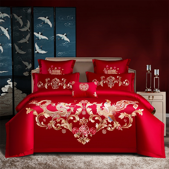 洽想家 2025新款磨毛婚庆四件套多件套 龙飞凤舞