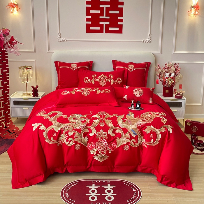 91家纺网 家纺一手货源 找家纺 洽想家 2025新款磨毛婚庆四件套多件套 龙飞凤舞