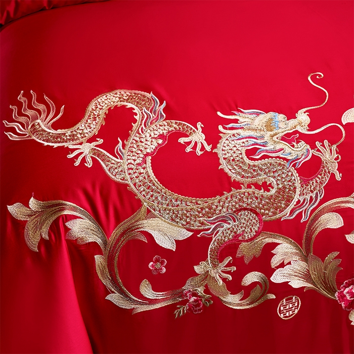 91家纺网 家纺一手货源 找家纺 洽想家 2025新款磨毛婚庆四件套多件套 龙飞凤舞