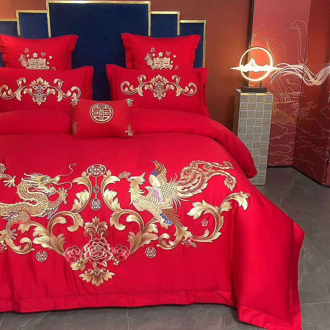 91家纺网 家纺一手货源 找家纺 洽想家 2025新款磨毛婚庆四件套多件套 龙飞凤舞