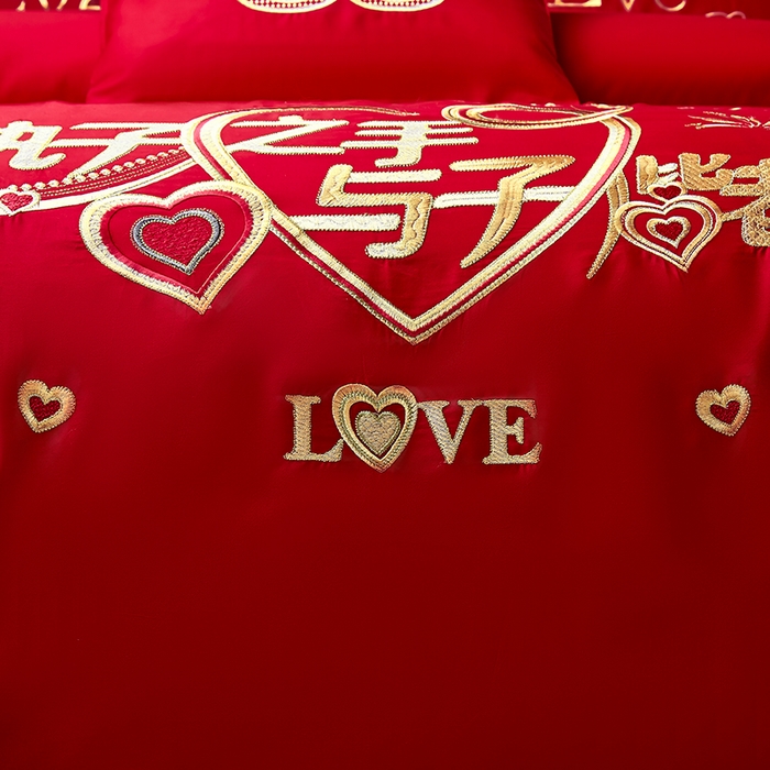 91家纺网 家纺一手货源 找家纺 洽想家 2025新款亲肤棉磨毛刺绣婚庆四件套多件套 执子之手（磨毛款）