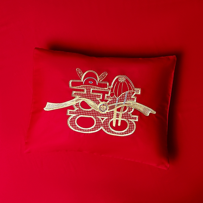 91家纺网 家纺一手货源 找家纺 洽想家 2025新款亲肤棉磨毛刺绣婚庆四件套多件套 执子之手（磨毛款）