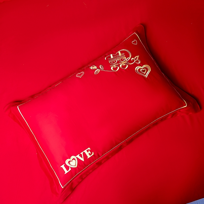 91家纺网 家纺一手货源 找家纺 洽想家 2025新款亲肤棉磨毛刺绣婚庆四件套多件套 执子之手（磨毛款）