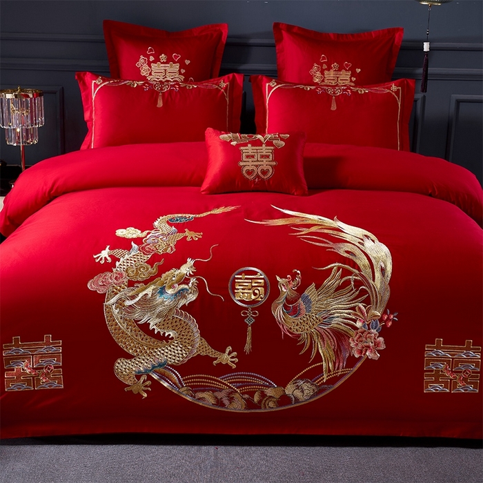 91家纺网 家纺一手货源 找家纺 洽想家 2025新款磨毛婚庆四件套多件套 龙凤双喜