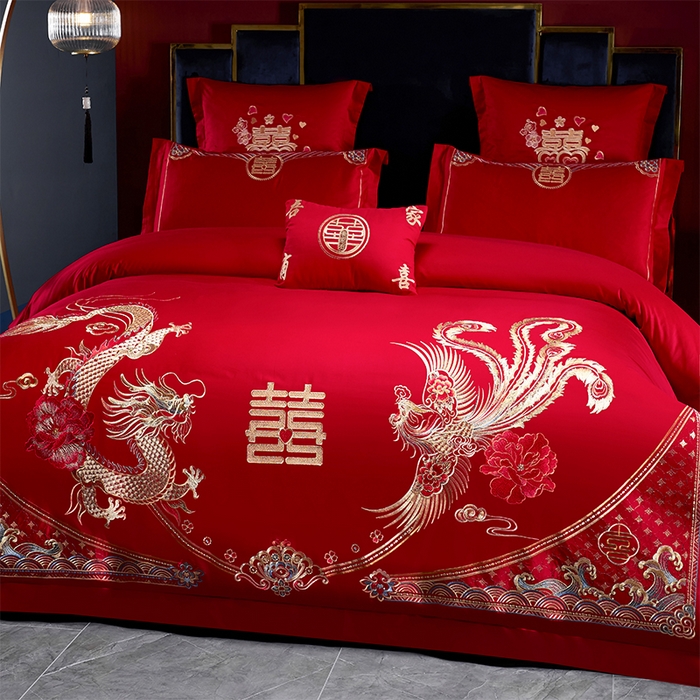 91家纺网 家纺一手货源 找家纺 洽想家 2025新款磨毛婚庆四件套多件套 龙凤御喜