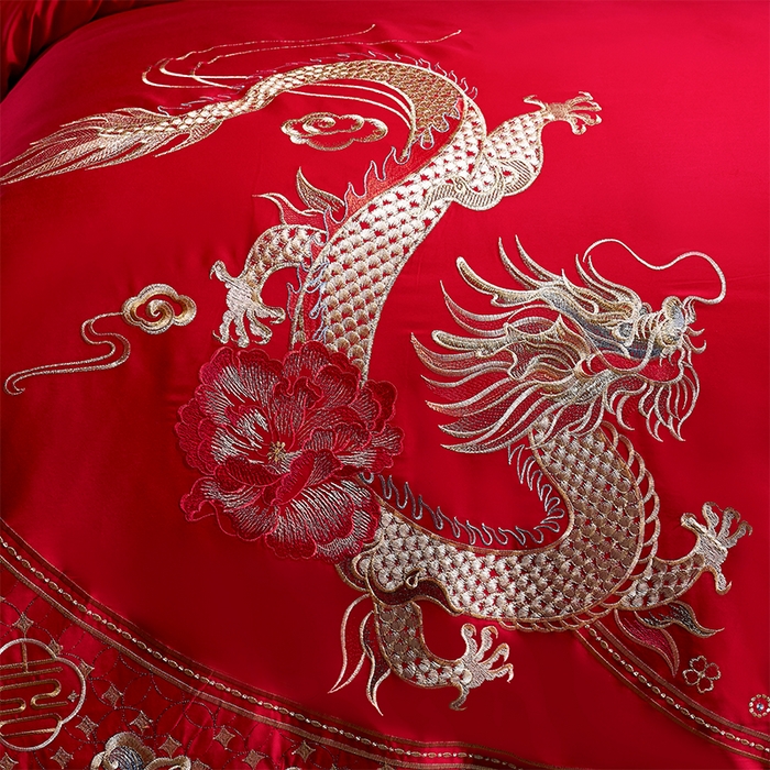 91家纺网 家纺一手货源 找家纺 洽想家 2025新款磨毛婚庆四件套多件套 龙凤御喜