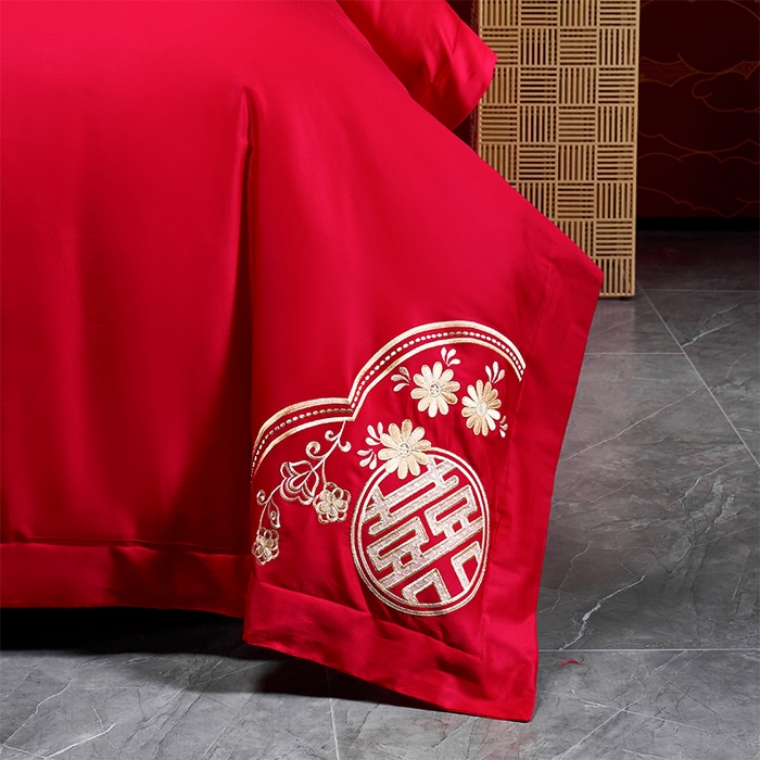 91家纺网 家纺一手货源 找家纺 洽想家 2025新款亲肤棉磨毛刺绣婚庆四件套多件套 天作之合（磨毛款）