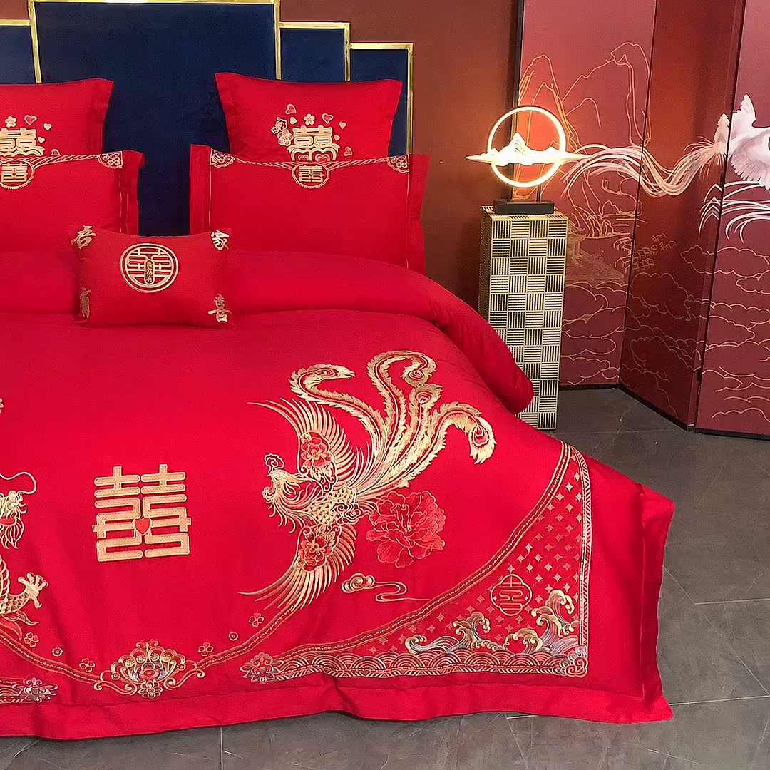91家纺网 家纺一手货源 找家纺 洽想家 2025新款磨毛婚庆四件套多件套 龙凤御喜