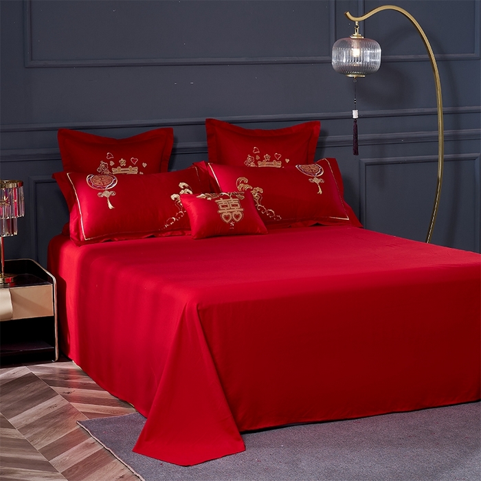 91家纺网 家纺一手货源 找家纺 洽想家 2025新款亲肤棉磨毛刺绣婚庆四件套多件套 龙凤贺喜