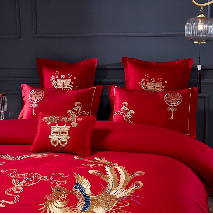 91家纺网 家纺一手货源 找家纺 洽想家 2025新款亲肤棉磨毛刺绣婚庆四件套多件套 龙凤贺喜