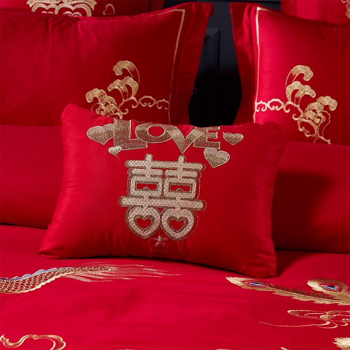 91家纺网 家纺一手货源 找家纺 洽想家 2025新款亲肤棉磨毛刺绣婚庆四件套多件套 龙凤贺喜