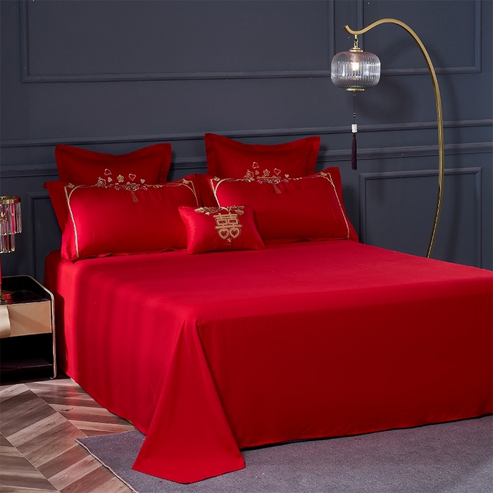 91家纺网 家纺一手货源 找家纺 洽想家 2025新款亲肤棉磨毛刺绣婚庆四件套多件套 龙凤双喜