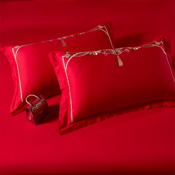 91家纺网 家纺一手货源 找家纺 洽想家 2025新款亲肤棉磨毛刺绣婚庆四件套多件套 龙凤双喜