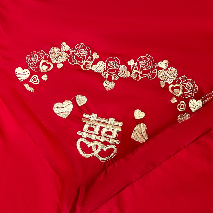 91家纺网 家纺一手货源 找家纺 洽想家 2025新款亲肤棉磨毛刺绣婚庆四件套多件套 永结同心（磨毛款）