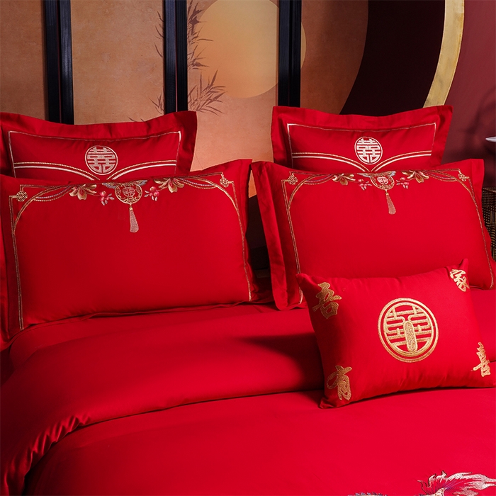 91家纺网 家纺一手货源 找家纺 洽想家 2025新款亲肤棉磨毛刺绣婚庆四件套多件套 龙凤喜韵