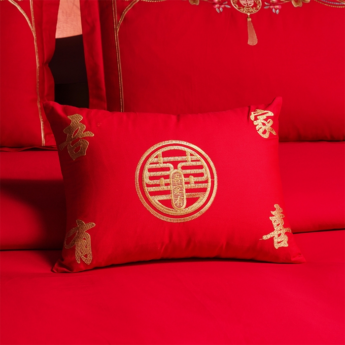 91家纺网 家纺一手货源 找家纺 洽想家 2025新款亲肤棉磨毛刺绣婚庆四件套多件套 龙凤喜韵