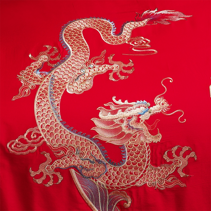 91家纺网 家纺一手货源 找家纺 洽想家 2025新款亲肤棉磨毛刺绣婚庆四件套多件套 龙凤喜韵