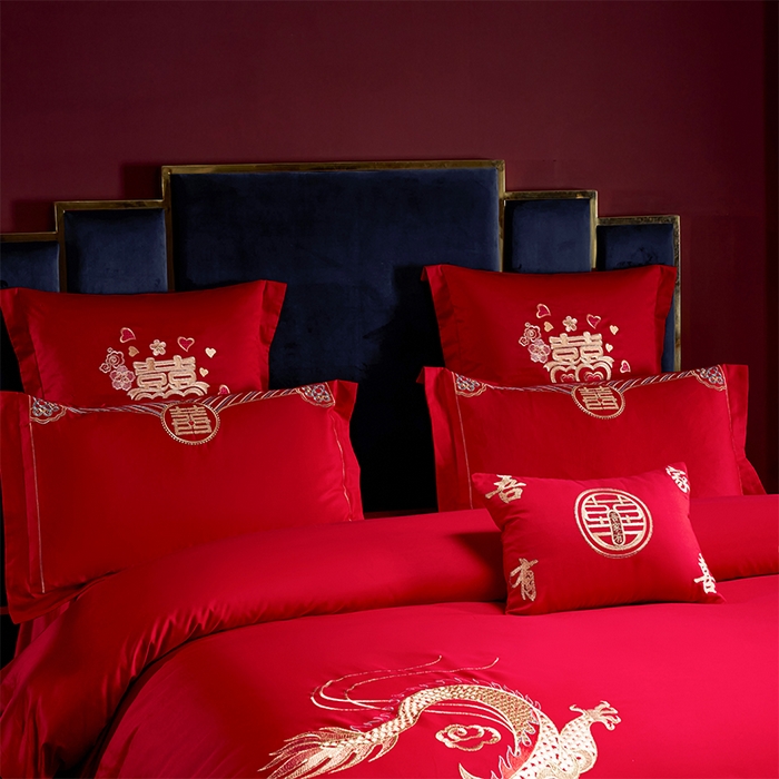 91家纺网 家纺一手货源 找家纺 洽想家 2025新款亲肤棉磨毛刺绣婚庆四件套多件套 龙凤御喜(磨毛款)