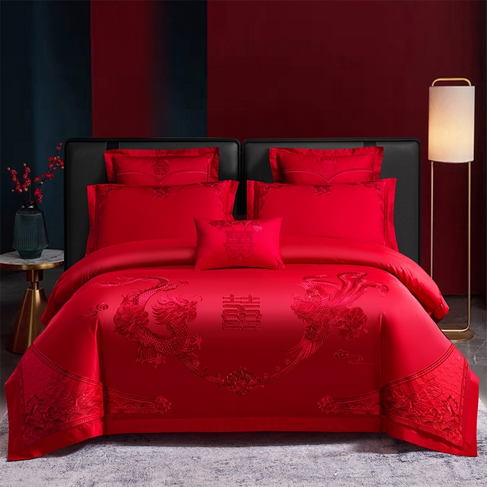 洽想家 2025新款亲肤棉磨毛刺绣婚庆四件套多件套 龙凤御喜（本线绣）
