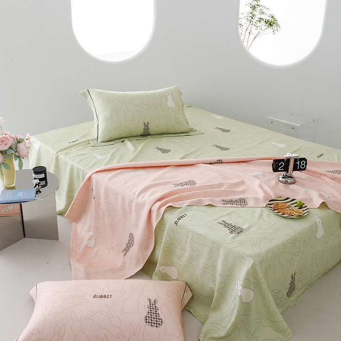 91家纺网 家纺一手货源 找家纺 洽想家 2025新款100%纯竹纤维凉席竹席冰丝席三件套空调席凉感席竹纤维软席子三件套 宝贝兔 绿