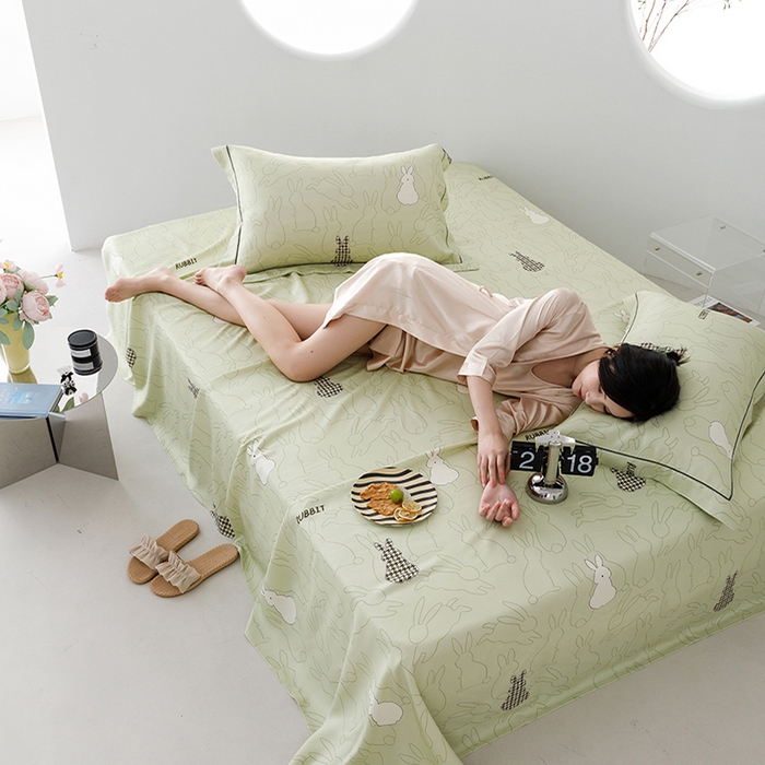 91家纺网 家纺一手货源 找家纺 洽想家 2025新款100%纯竹纤维凉席竹席冰丝席三件套空调席凉感席竹纤维软席子三件套 宝贝兔 绿