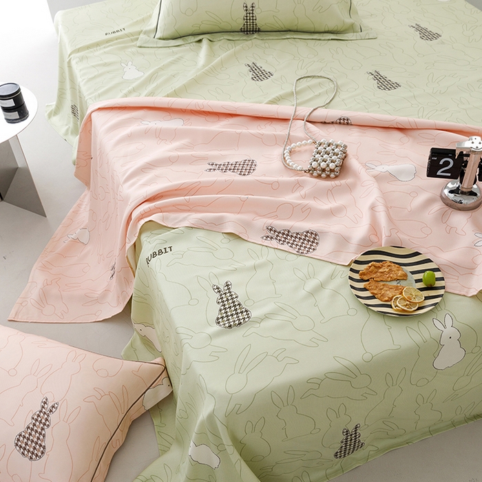 91家纺网 家纺一手货源 找家纺 洽想家 2025新款100%纯竹纤维凉席竹席冰丝席三件套空调席凉感席竹纤维软席子三件套 宝贝兔 绿