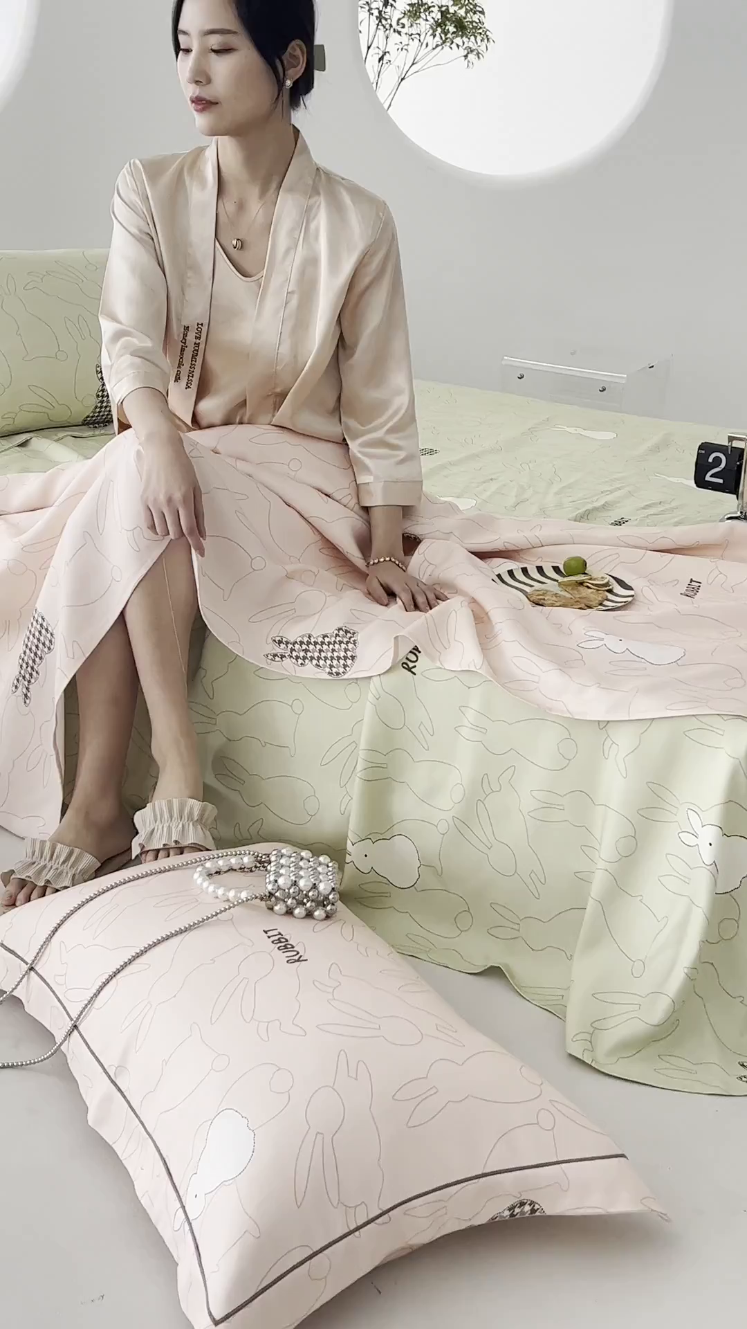 91家纺网 家纺一手货源 找家纺 洽想家 2025新款100%纯竹纤维凉席竹席冰丝席三件套空调席凉感席竹纤维软席子三件套 宝贝兔 绿