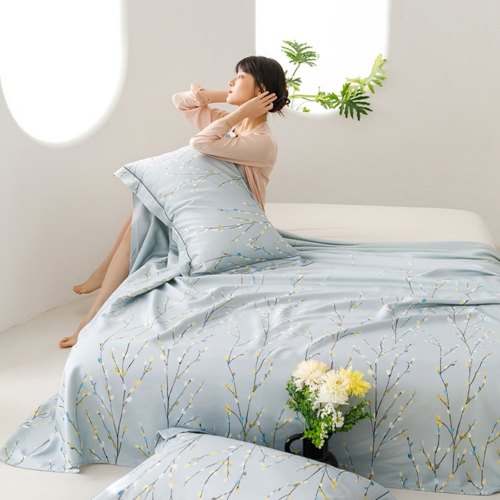 洽想家 2025新款100%纯竹纤维凉席竹席冰丝席三件套空调席凉感席竹纤维软席子三件套 春意 兰