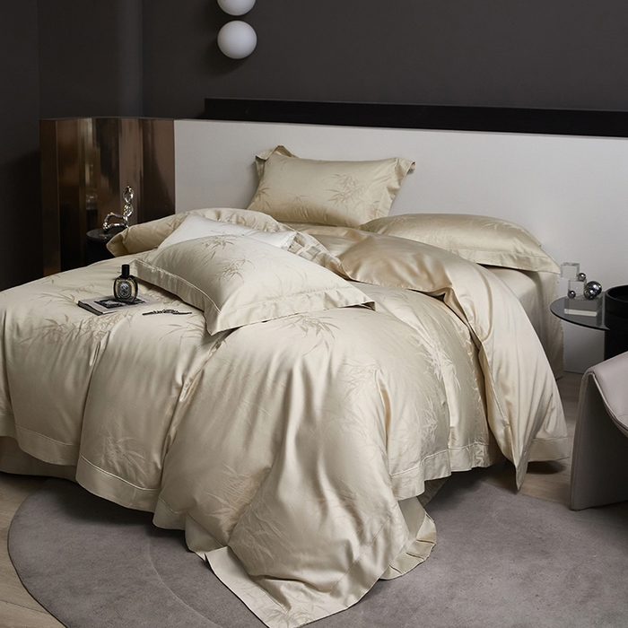 91家纺网 家纺一手货源 找家纺 洽想家 2025新款长绒棉贡缎提花手工立体埋绳工艺四件套礼盒包装系列二 卡斯诺（清新绿）