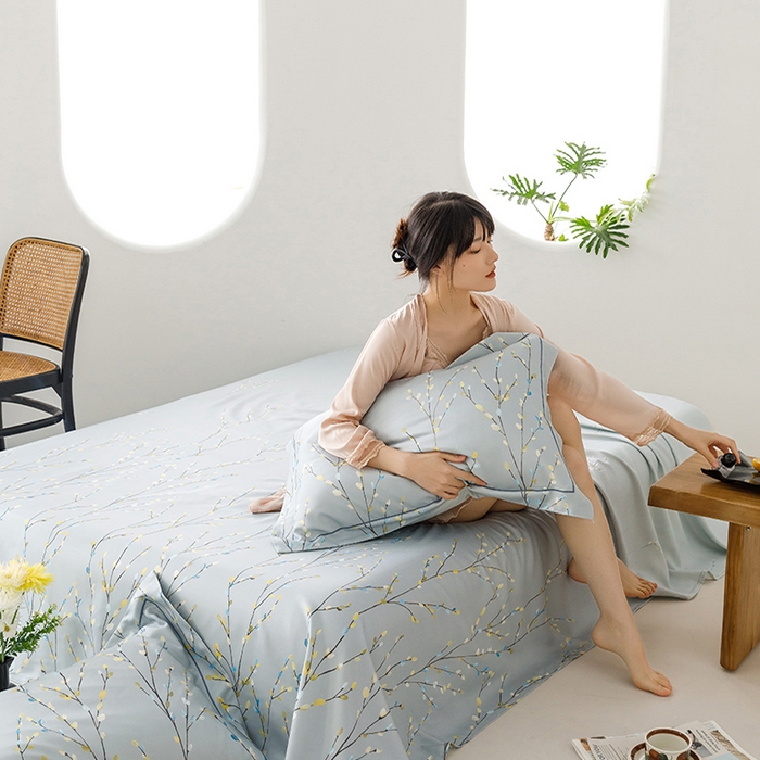 91家纺网 家纺一手货源 找家纺 洽想家 2025新款100%纯竹纤维凉席竹席冰丝席三件套空调席凉感席竹纤维软席子三件套 春意 兰